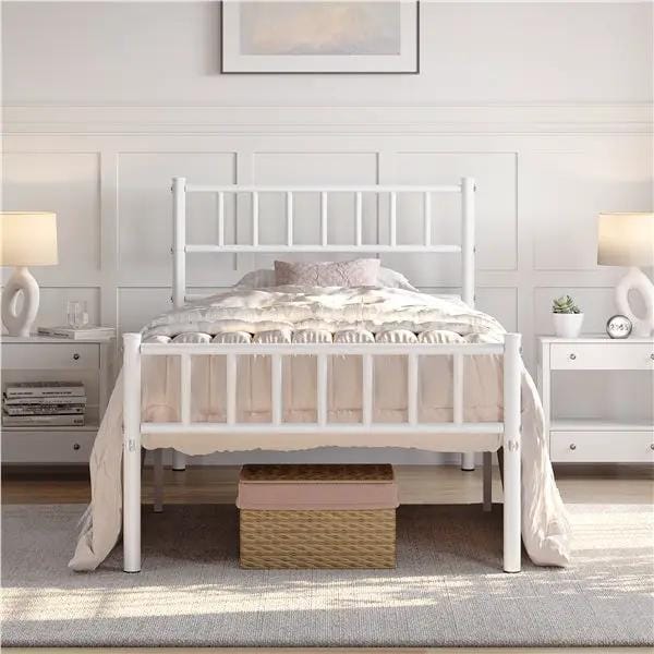 Single Metal Bed Frame with Slatted Headboard and Footboard by Yaheetech