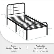 Strong Iron Platform Bed Single Bed Frame with High Headboard by Yaheetech