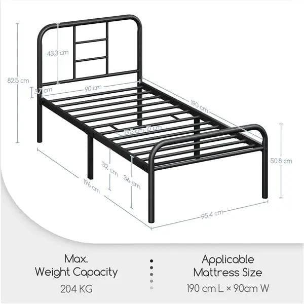 Strong Iron Platform Bed Single Bed Frame with High Headboard by Yaheetech