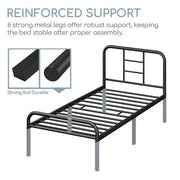 Strong Iron Platform Bed Single Bed Frame with High Headboard by Yaheetech