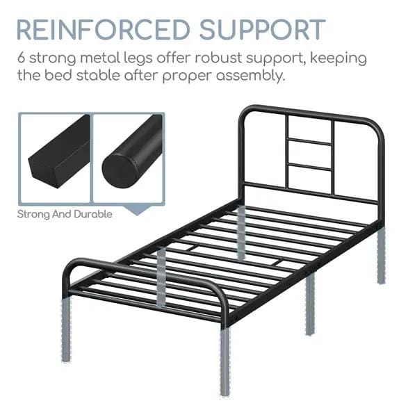 Strong Iron Platform Bed Single Bed Frame with High Headboard by Yaheetech