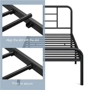 Strong Iron Platform Bed Single Bed Frame with High Headboard by Yaheetech