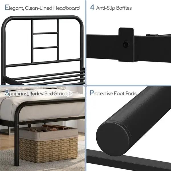 Strong Iron Platform Bed Single Bed Frame with High Headboard by Yaheetech
