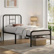 Strong Iron Platform Bed Single Bed Frame with High Headboard by Yaheetech