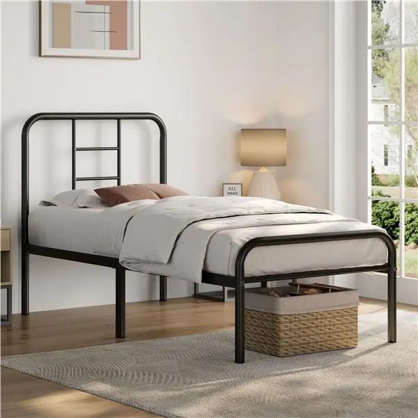 Strong Iron Platform Bed Single Bed Frame with High Headboard by Yaheetech