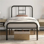Strong Iron Platform Bed Single Bed Frame with High Headboard by Yaheetech