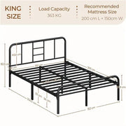Romantic Metal-Framed Bed with High Headboard Strong Iron Platform Bed by Yaheetech