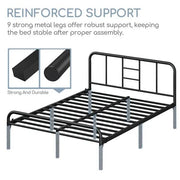 Romantic Metal-Framed Bed with High Headboard Strong Iron Platform Bed by Yaheetech