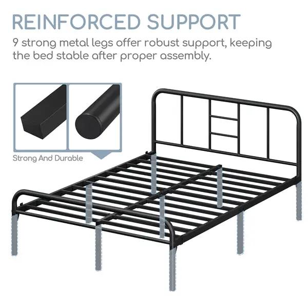 Romantic Metal-Framed Bed with High Headboard Strong Iron Platform Bed by Yaheetech
