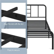 Romantic Metal-Framed Bed with High Headboard Strong Iron Platform Bed by Yaheetech