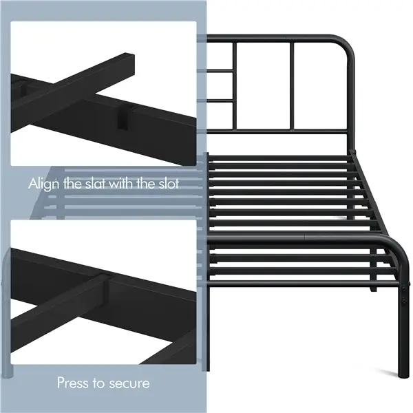Romantic Metal-Framed Bed with High Headboard Strong Iron Platform Bed by Yaheetech