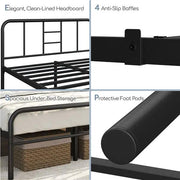 Romantic Metal-Framed Bed with High Headboard Strong Iron Platform Bed by Yaheetech