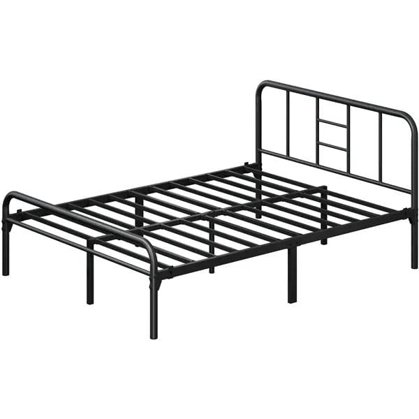 Romantic Metal-Framed Bed with High Headboard Strong Iron Platform Bed by Yaheetech