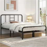 Romantic Metal-Framed Bed with High Headboard Strong Iron Platform Bed by Yaheetech