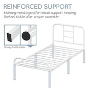 Single Metal Bed Frame with High Headboard Strong Iron Platform Bed by Yaheetech