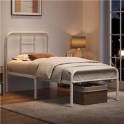Single Metal Bed Frame with High Headboard Strong Iron Platform Bed by Yaheetech