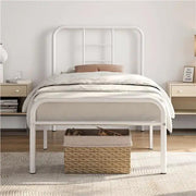 Single Metal Bed Frame with High Headboard Strong Iron Platform Bed by Yaheetech