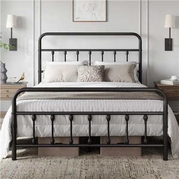 Yaheetech Classic Queen Size Iron Platform Bed With High Headboard And Footboard Classic Queen Iron Platform Bed With High Headboard