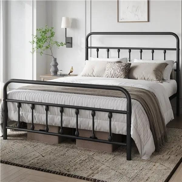 Yaheetech Classic Queen Size Iron Platform Bed With High Headboard And Footboard Classic Queen Iron Platform Bed With High Headboard