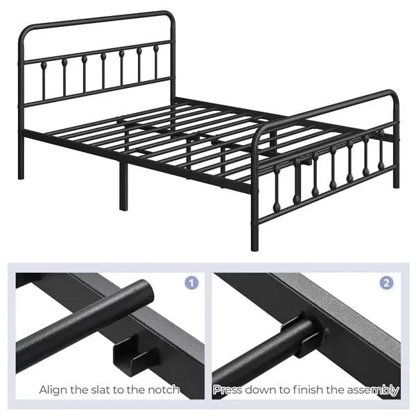 Yaheetech Classic Queen Size Iron Platform Bed With High Headboard And Footboard Classic Queen Iron Platform Bed With High Headboard