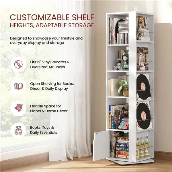 Yaheetech Yaheetech 360 Degree Rotating Corner Bookcase Five Tier 169cm White Yaheetech 360 Degree Rotating Corner Bookcase White