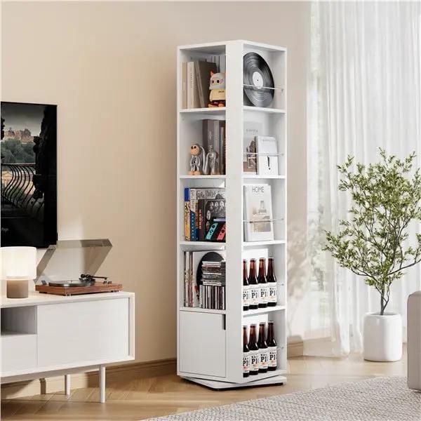 Yaheetech Yaheetech 360 Degree Rotating Corner Bookcase Five Tier 169cm White Yaheetech 360 Degree Rotating Corner Bookcase White