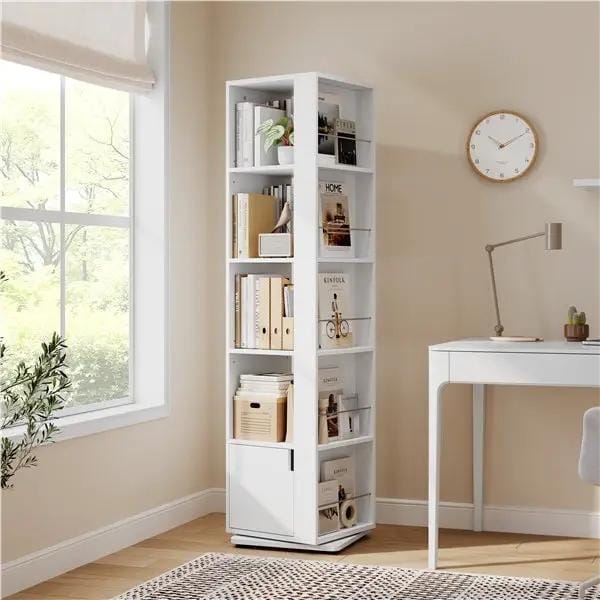 Yaheetech Yaheetech 360 Degree Rotating Corner Bookcase Five Tier 169cm White Yaheetech 360 Degree Rotating Corner Bookcase White