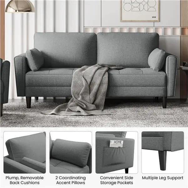 Fabric Upholstered 2-Seater Sofa and Oversized Armchair Set by Yaheetech