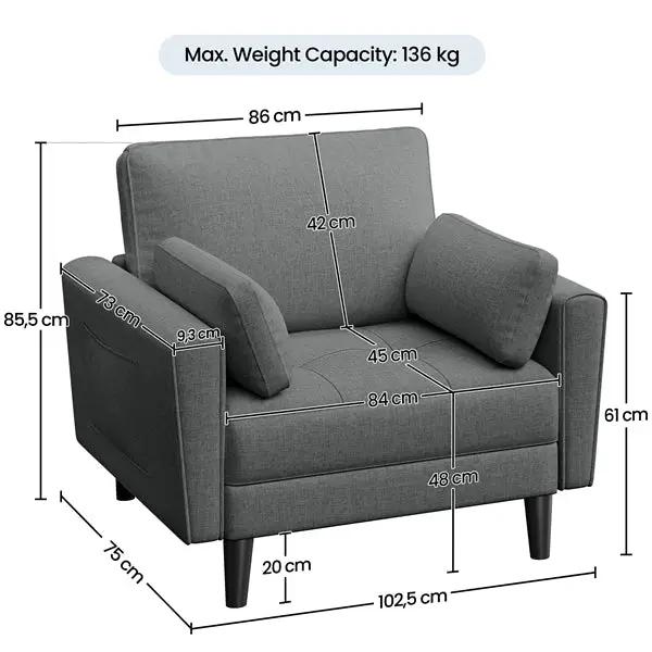 Fabric Upholstered 2-Seater Sofa and Oversized Armchair Set by Yaheetech