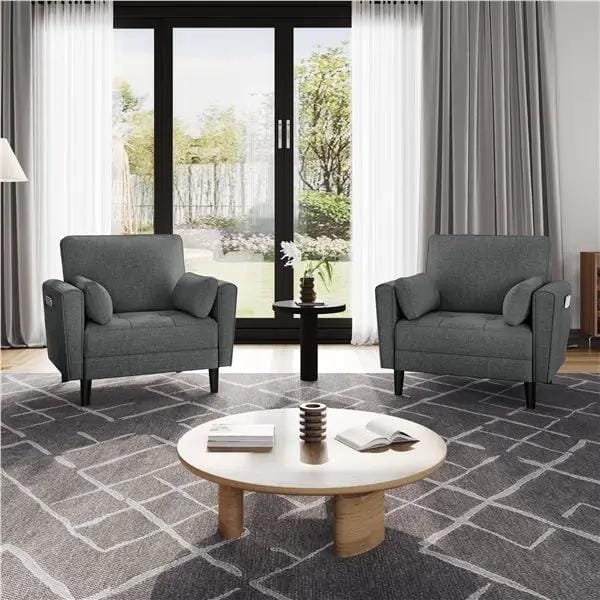Fabric Upholstered 2-Seater Sofa and Oversized Armchair Set by Yaheetech