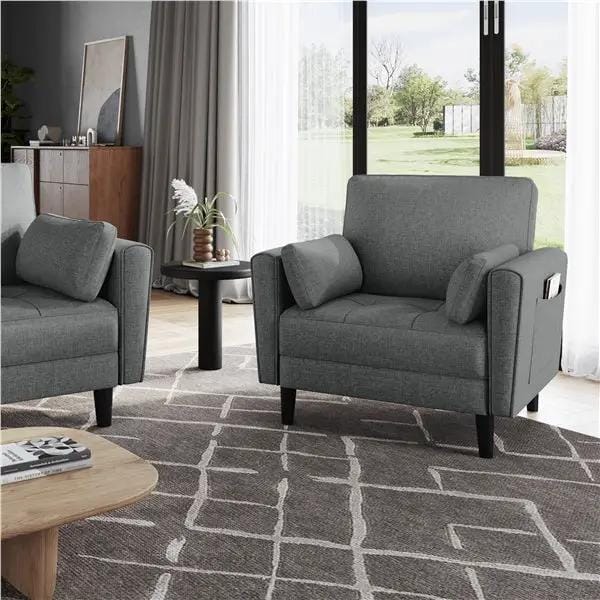Fabric Upholstered 2-Seater Sofa and Oversized Armchair Set by Yaheetech