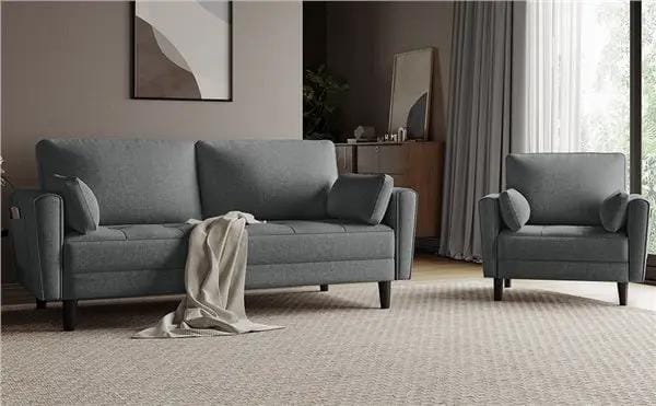 Fabric Upholstered 2-Seater Sofa and Oversized Armchair Set by Yaheetech