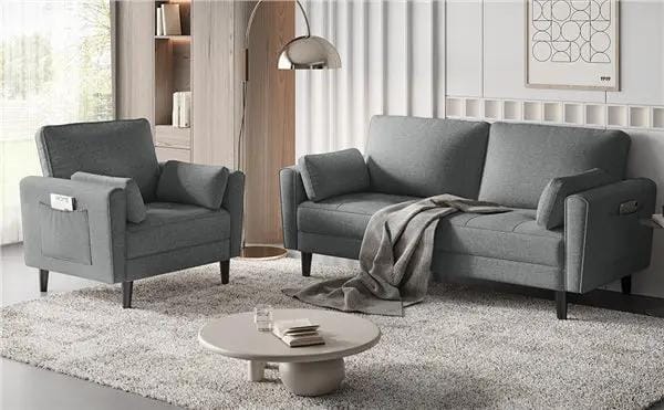 Fabric Upholstered 2-Seater Sofa and Oversized Armchair Set by Yaheetech