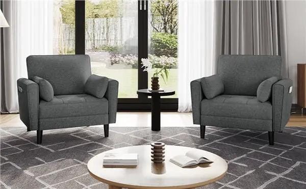 Fabric Upholstered 2-Seater Sofa and Oversized Armchair Set by Yaheetech