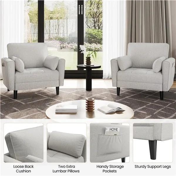 2-Seater Sofa and Oversized Armchair Set Fabric Upholstered Couch by Yaheetech