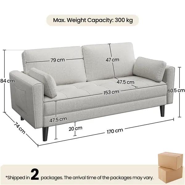 2-Seater Sofa and Oversized Armchair Set Fabric Upholstered Couch by Yaheetech