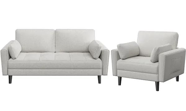 2-Seater Sofa and Oversized Armchair Set Fabric Upholstered Couch by Yaheetech