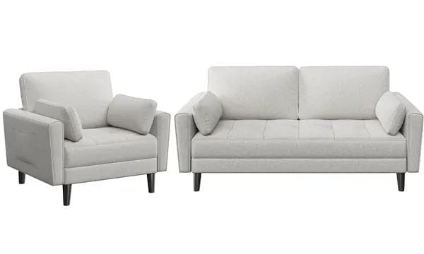2-Seater Sofa and Oversized Armchair Set Fabric Upholstered Couch by Yaheetech