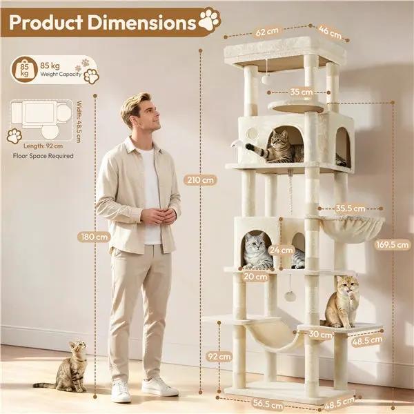 210cm Multi-Level Cat Tree Cat Tower with 9 Sisal Scratching Posts by Yaheetech