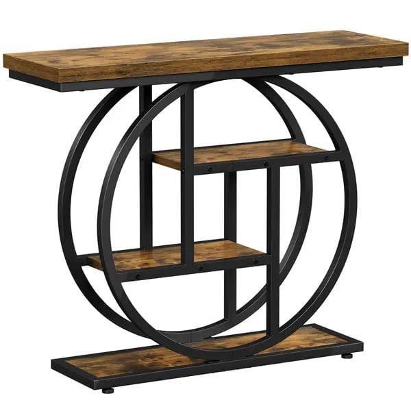 Yaheetech Rustic Industrial Console Table With Display Shelves 100cm Wide Hall Table Yaheetech Rustic Industrial Console Table 100cm Wide