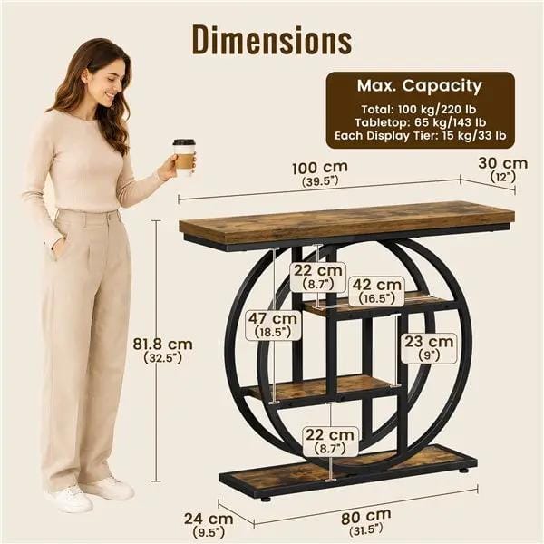 Yaheetech Rustic Industrial Console Table With Display Shelves 100cm Wide Hall Table Yaheetech Rustic Industrial Console Table 100cm Wide