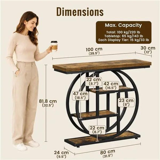 Yaheetech Rustic Industrial Console Table With Display Shelves 100cm Wide Hall Table Yaheetech Rustic Industrial Console Table 100cm Wide