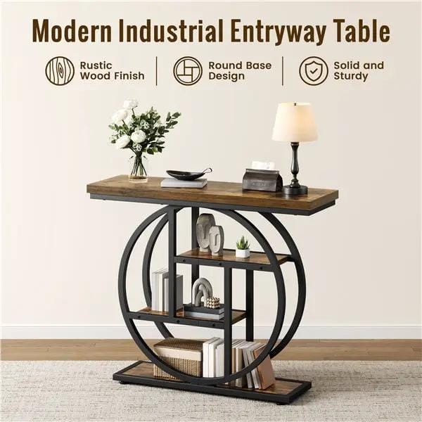 Yaheetech Rustic Industrial Console Table With Display Shelves 100cm Wide Hall Table Yaheetech Rustic Industrial Console Table 100cm Wide