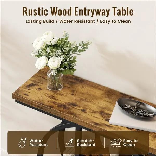 Yaheetech Rustic Industrial Console Table With Display Shelves 100cm Wide Hall Table Yaheetech Rustic Industrial Console Table 100cm Wide