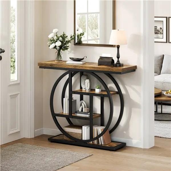 Yaheetech Rustic Industrial Console Table With Display Shelves 100cm Wide Hall Table Yaheetech Rustic Industrial Console Table 100cm Wide
