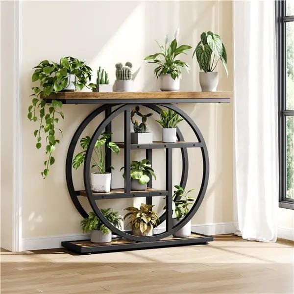 Yaheetech Rustic Industrial Console Table With Display Shelves 100cm Wide Hall Table Yaheetech Rustic Industrial Console Table 100cm Wide