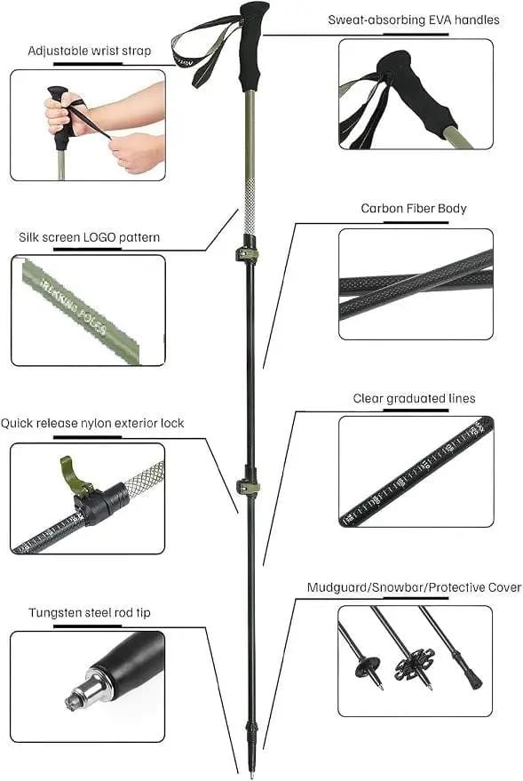 ECOTREK Carbon Fibre Hiking Poles – Ultra-Lightweight 3-Section Adjustable Trekking Poles LBDS11687 Carbon Fibre Hiking Poles – Ultra-Lightweight 3-Section Adjustable Trekking Poles LBDS11687