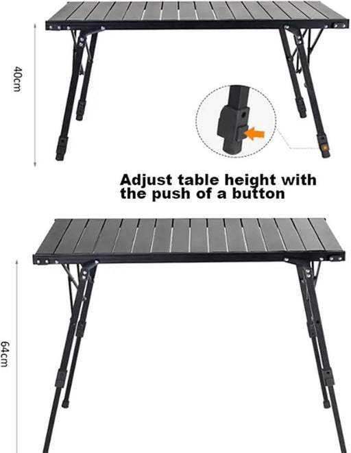 Aluminium Height Adjustable Egg Roll Camping Table – Portable Outdoor Table 89cm TYGM1521 by ECOTREK