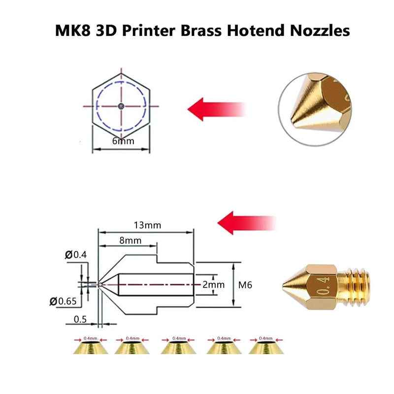 25PCS MK8 3D Printer Extruder Brass Nozzles for Creality Ender 3 by salelink.co.nz