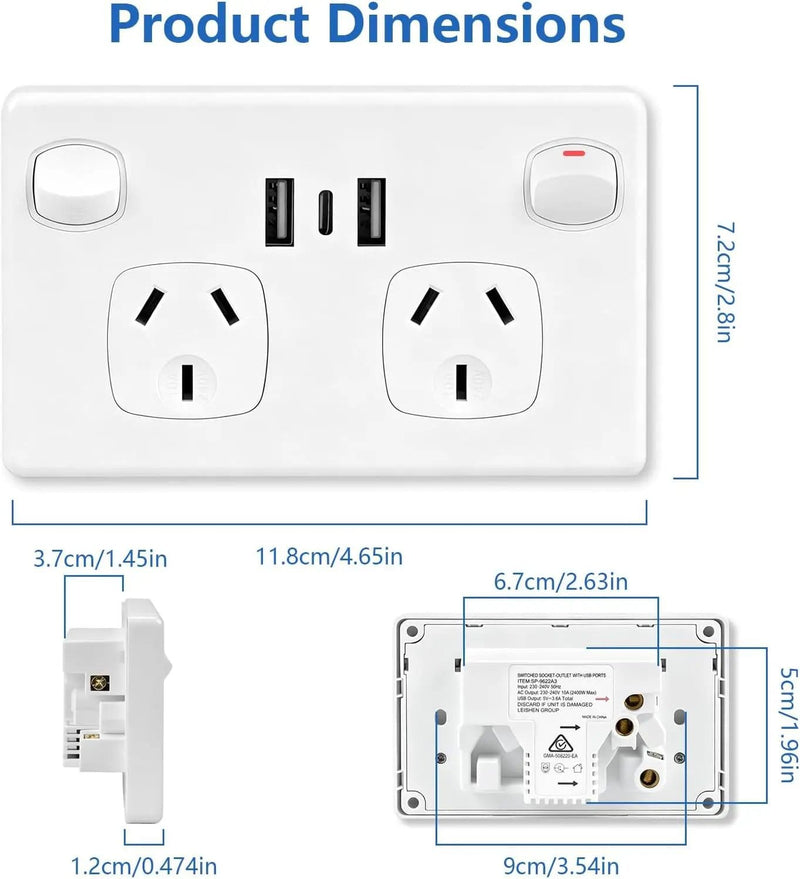 salelink.co.nz Unbranded USB Type C Wall Socket Power Point - White USB Type C Wall Socket Power Point - White | Action Outdoors NZ